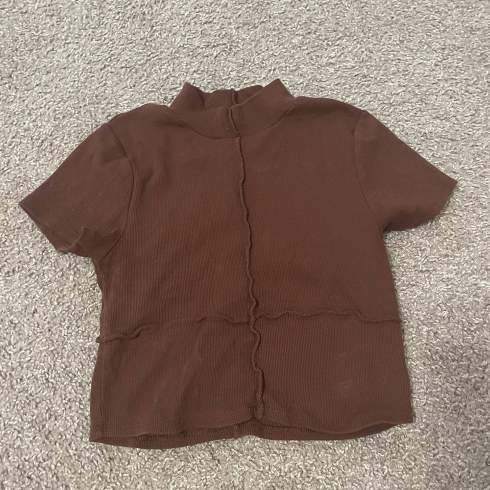 brown pacsun mock neck baby tee
